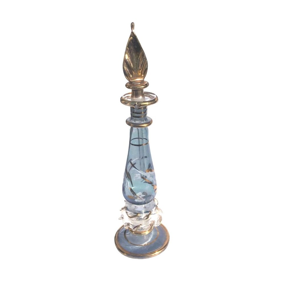 Vintage Handblown Gilded Iridescent Cut Glass Perfume Bottle with Stopper - Picture 6 of 10